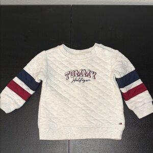 Tommy Hilfiger Cream Quilted Pullover with Navy & Red Sleeve Bands